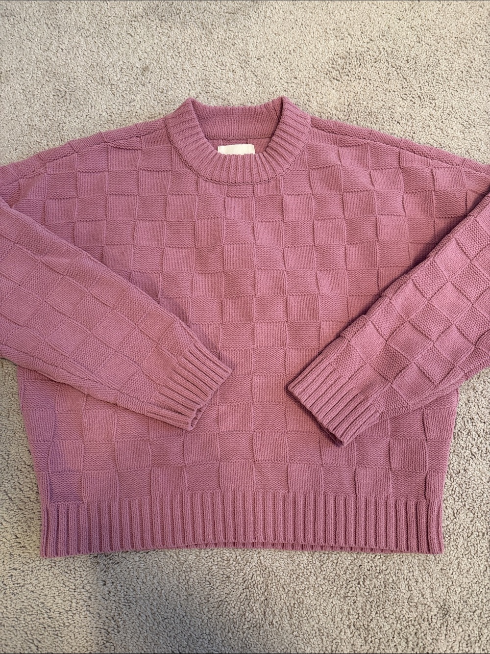 Abercrombie & Fitch Pink Crewneck Checker Knit Sweater